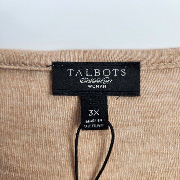 Talbots Womens Plus Pleated 3/4 Balloon Sleeve Blouse Size 3X Scoop Neck Tan - Picture 5 of 10